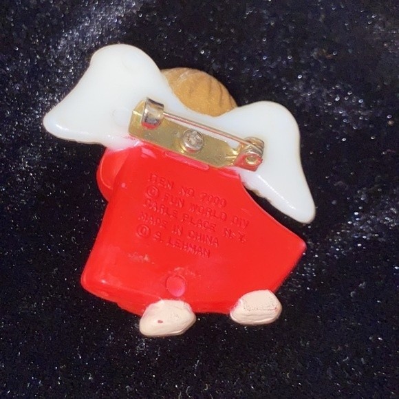 Vintage Christmas Angel Brooch Pin Plastic S Lehman Red Gowned Size 1.5" X 2" - Picture 4 of 5